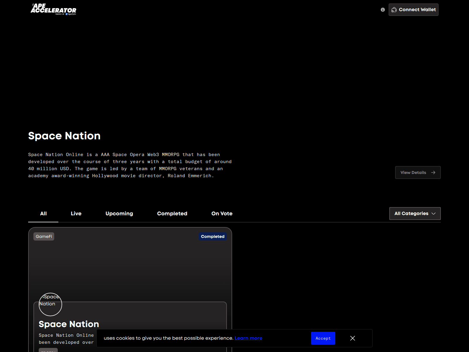 Forensic screenshot of dapp.apecoinaccelerator.com