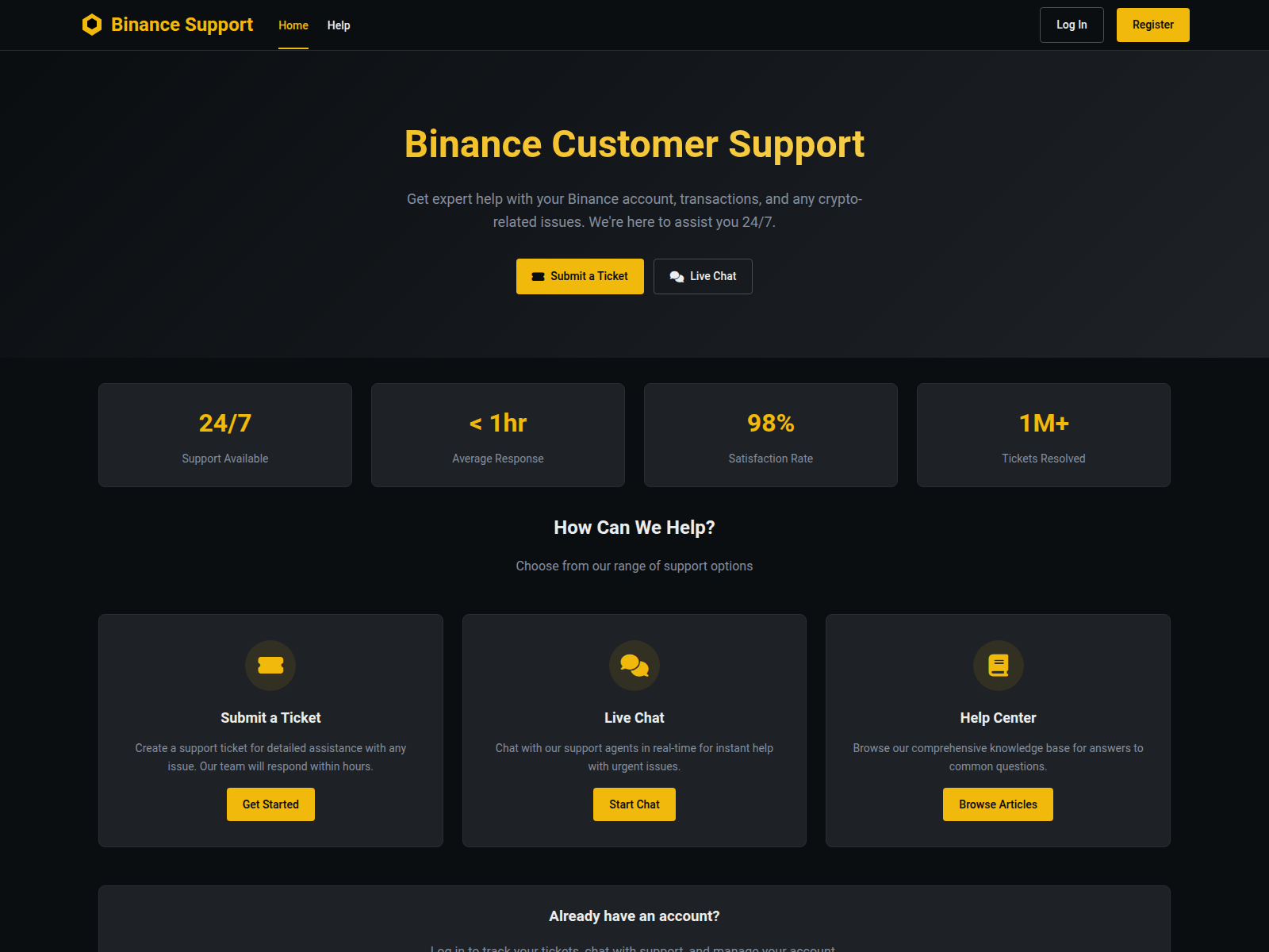 Screenshot of binance.consumerhelpline.net