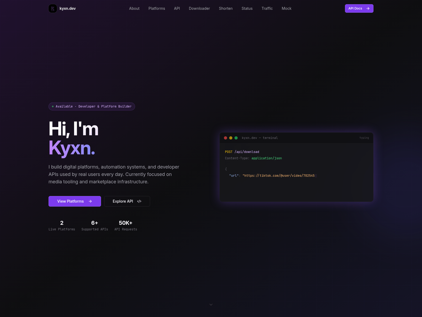 Forensic screenshot of kyxn.dev