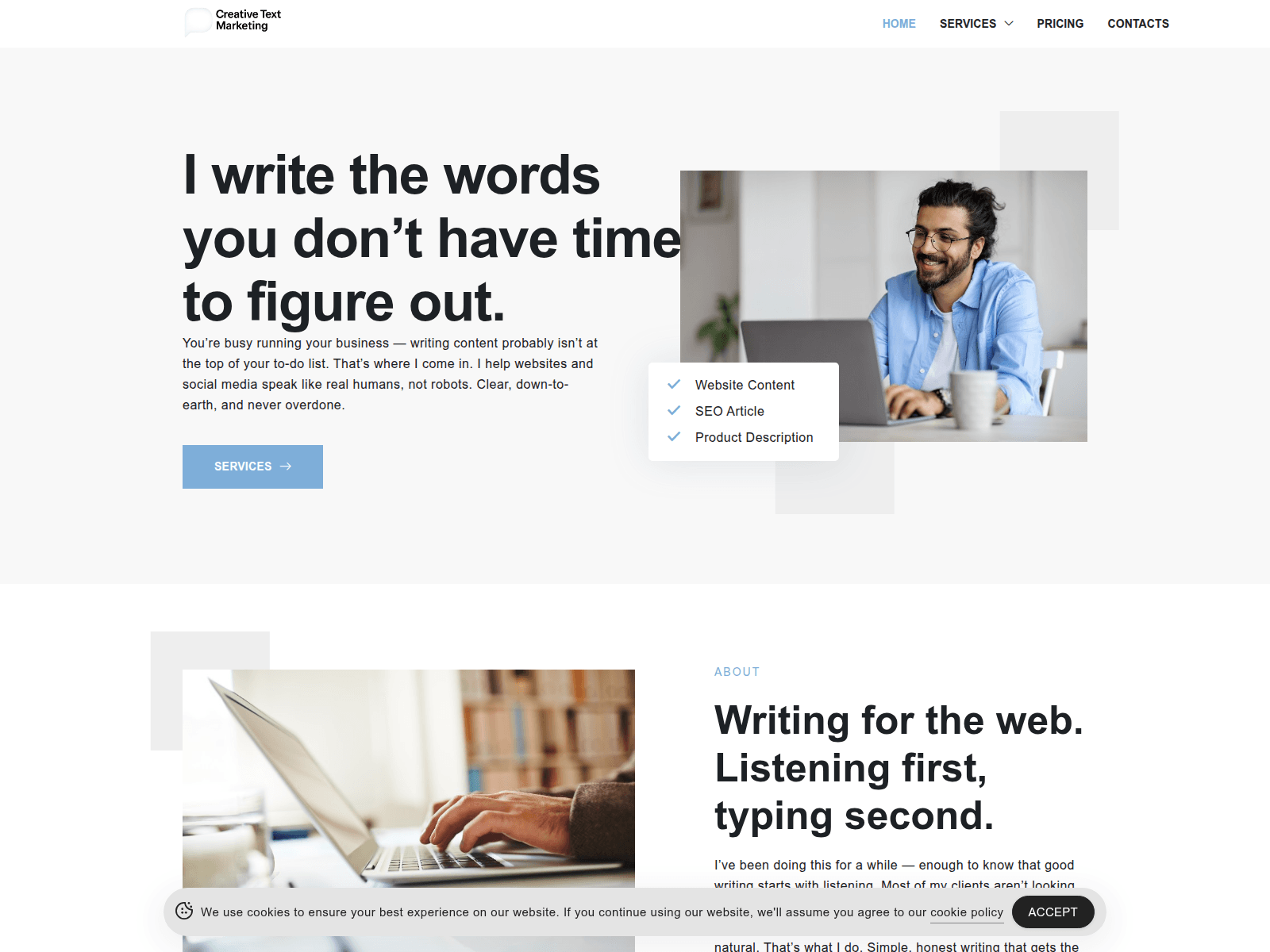 Forensic screenshot of creativetextmarketing.com