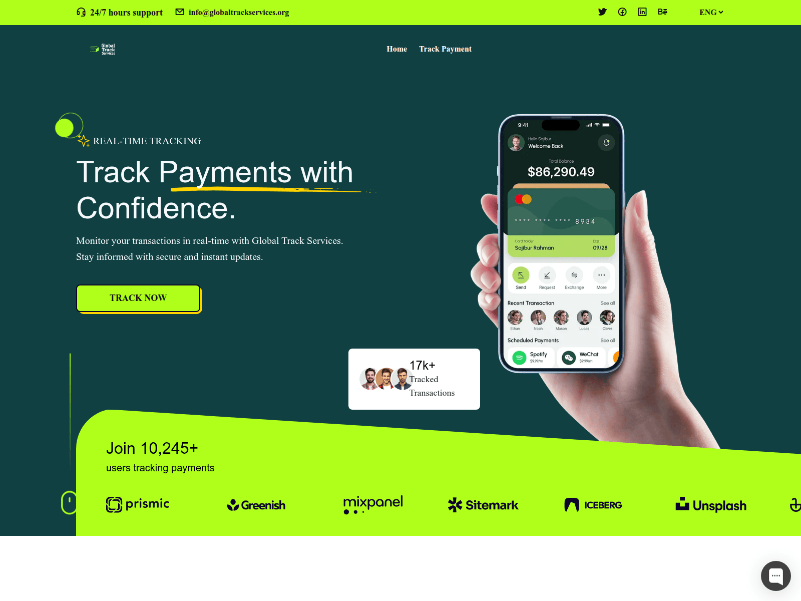 Forensic screenshot of globaltrackservices.com