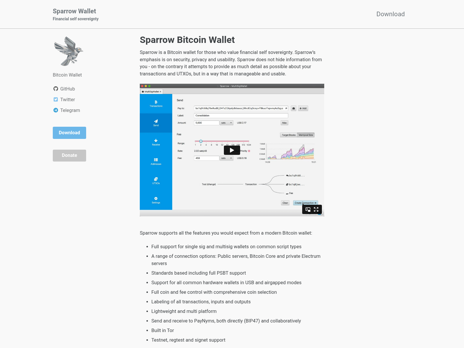 Forensic screenshot of www.sparrowwallet.app