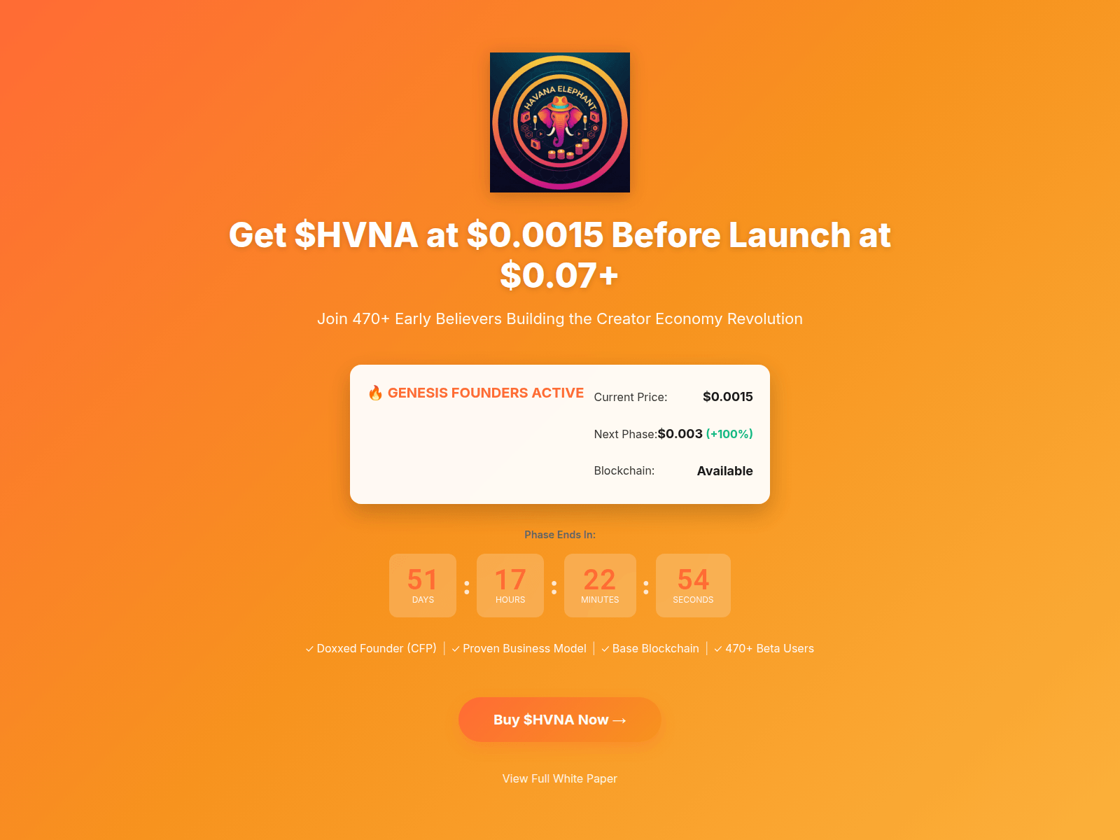 Screenshot of presale.havanaelephant.com