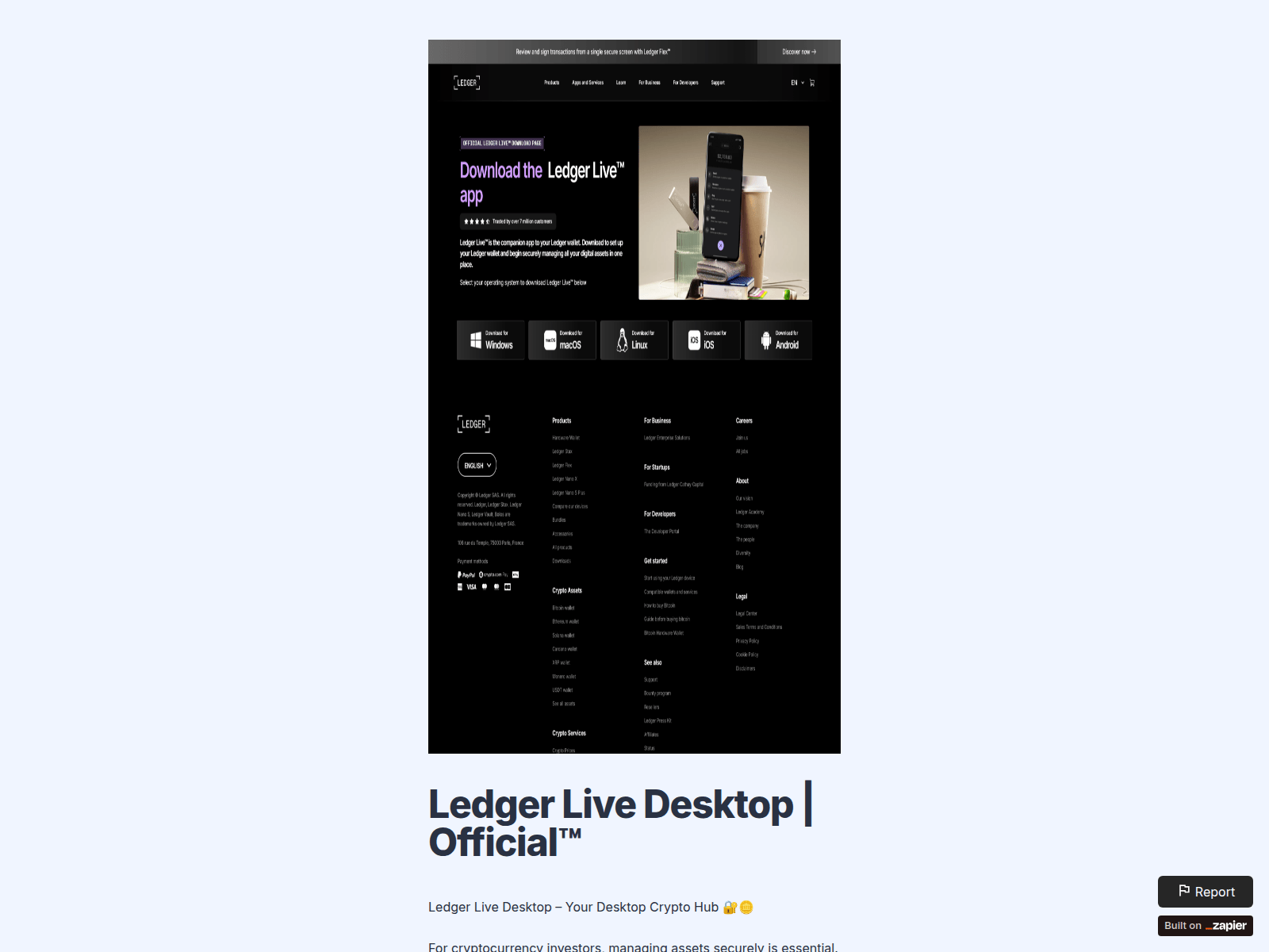Screenshot of livledgr-desk.zapier.app