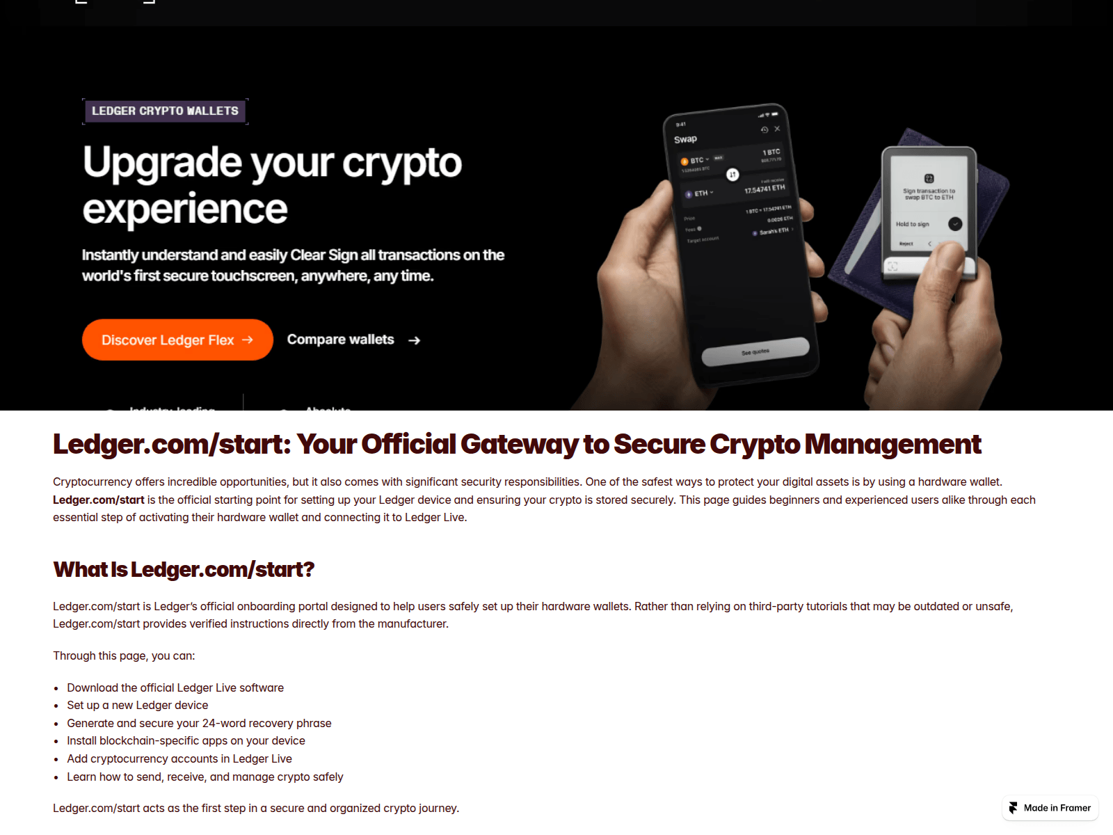 Forensic screenshot of leddger-strt.framer.media