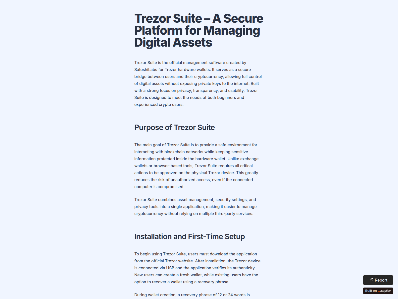Forensic screenshot of trezzorsuite.zapier.app