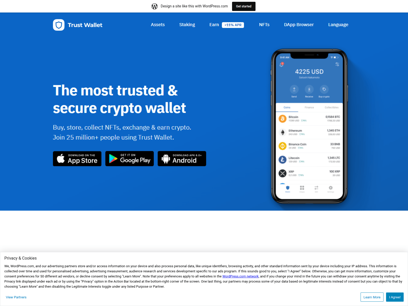 Forensic screenshot of trustwaallet.wordpress.com