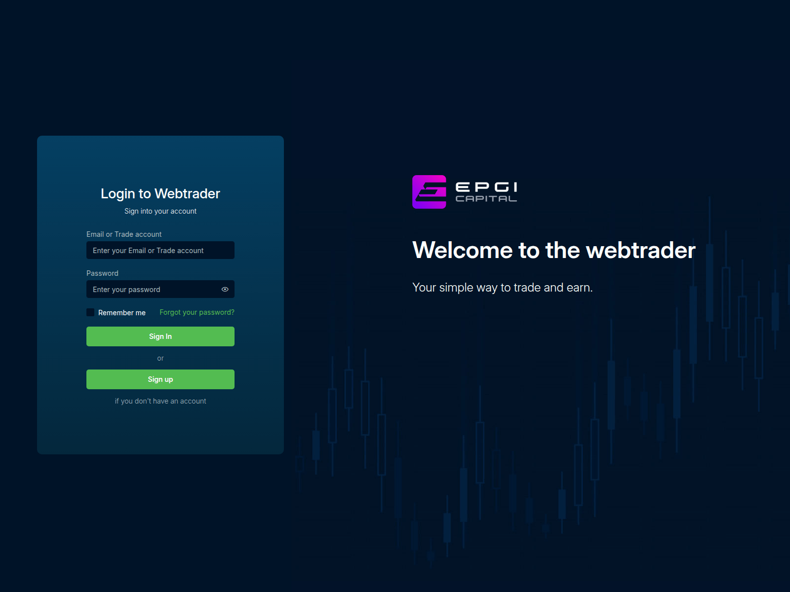 Screenshot of webtrader.epgicap.trade