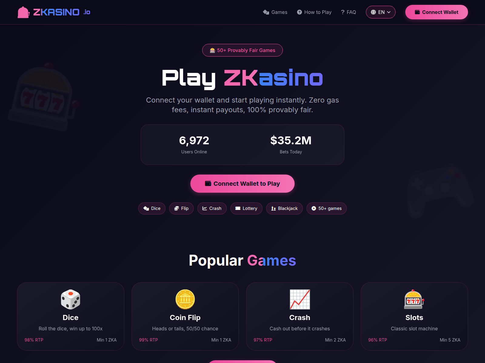 Screenshot of play.zkazino.io