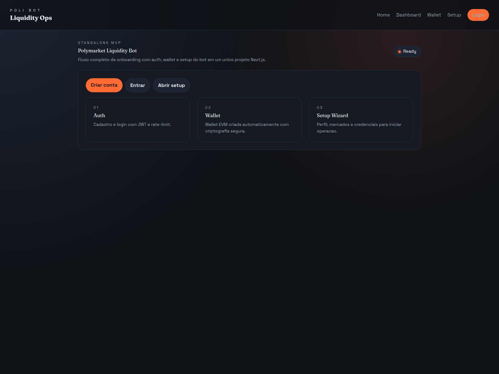 Forensic screenshot of polymarket-bot-nextjs.vercel.app