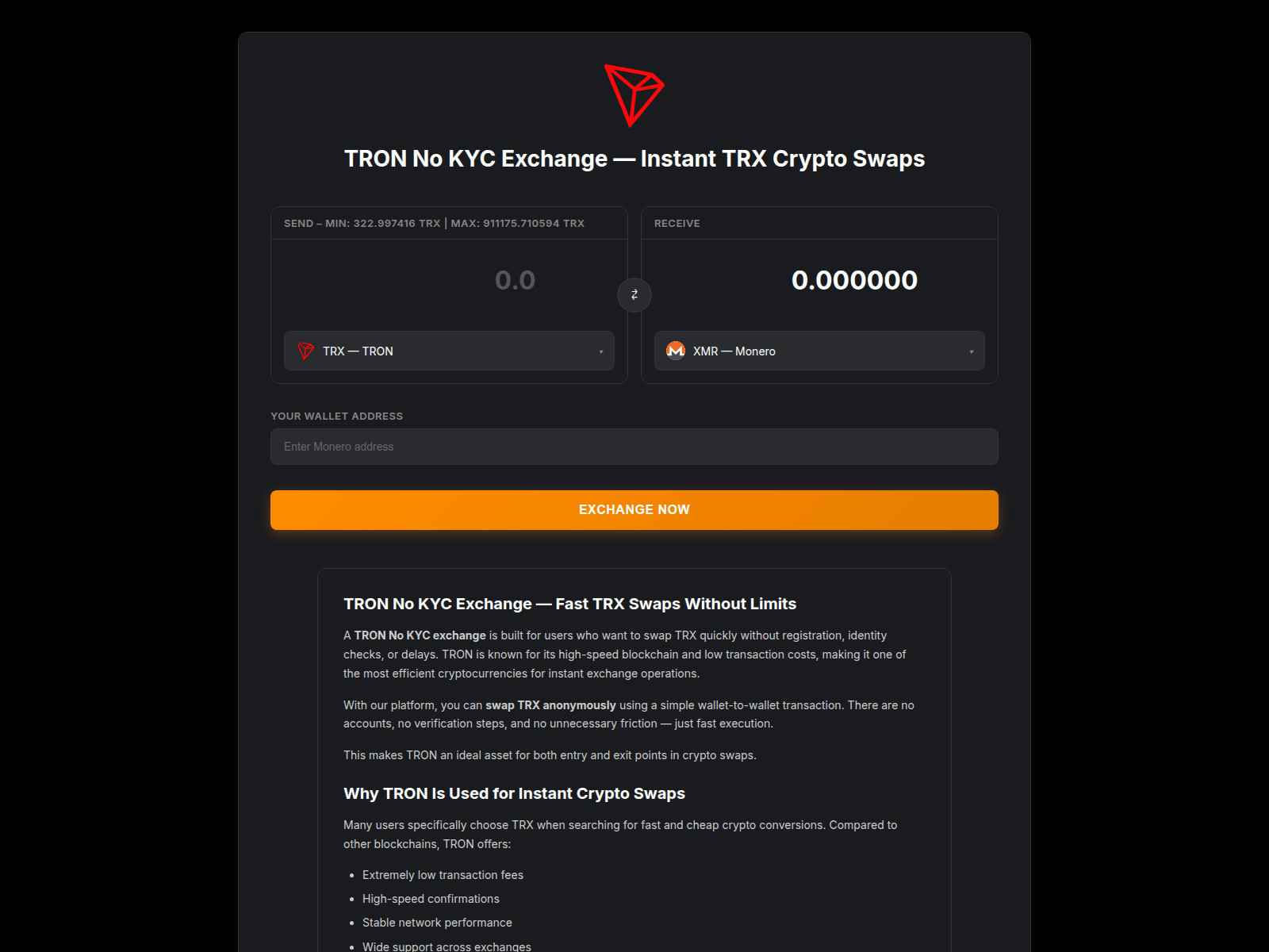 Screenshot of trons.exchange