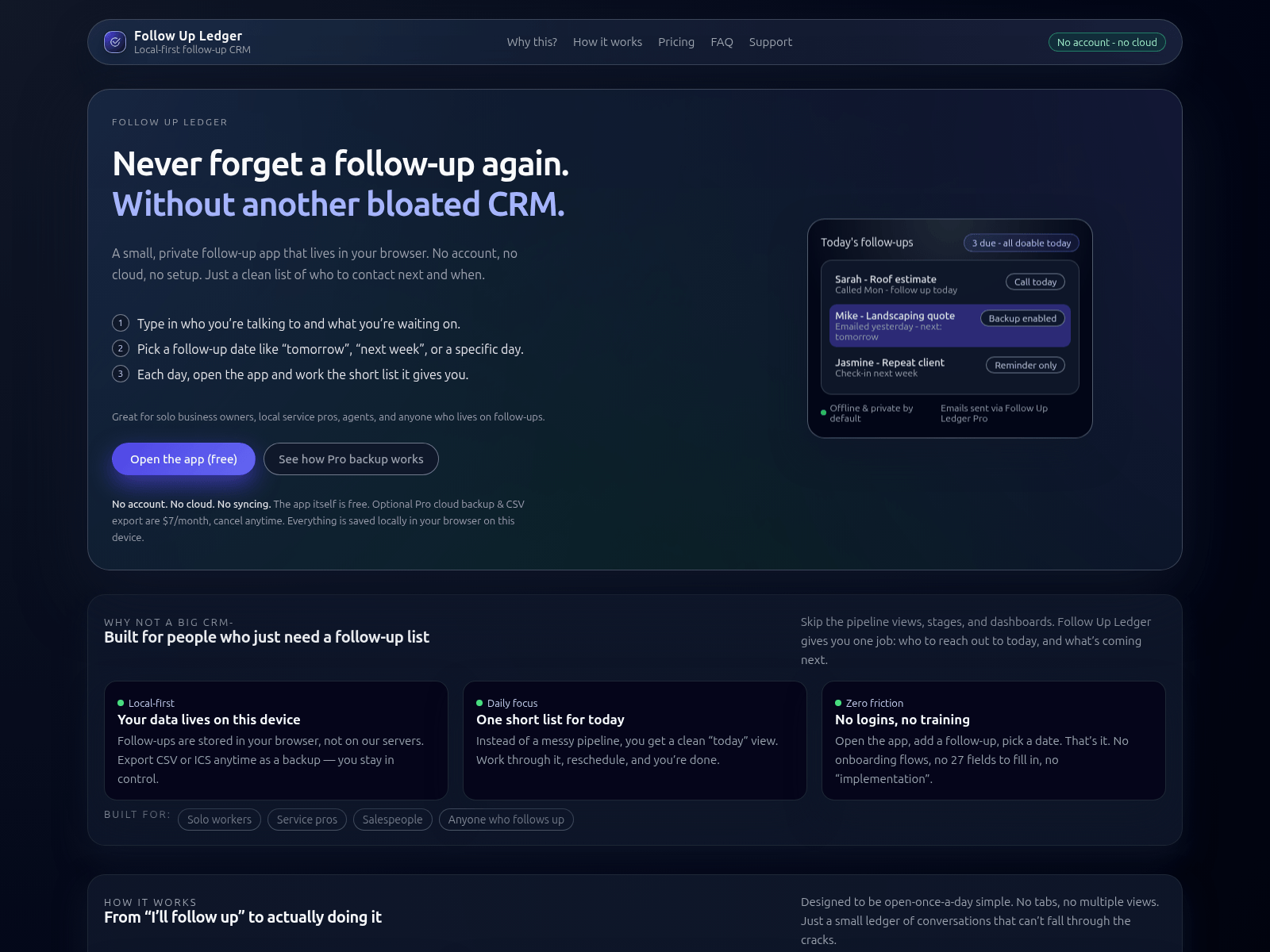 Forensic screenshot of follow-up-ledger-site.pages.dev