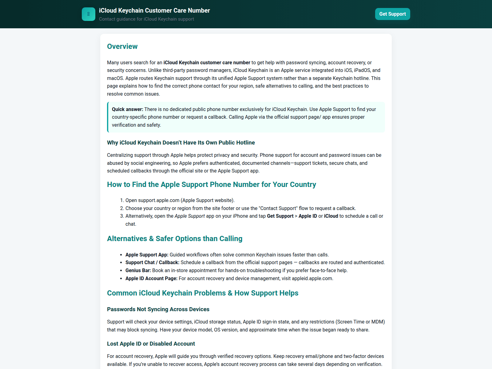 Screenshot of icloud-keychain-customer-care-number.pages.dev