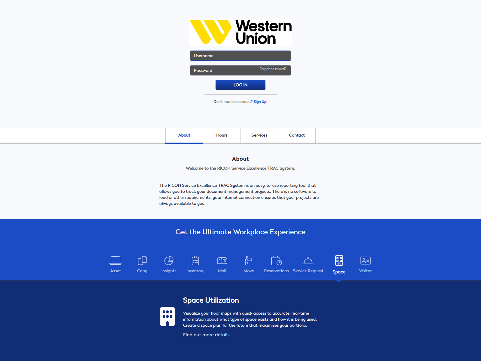 Screenshot of westernunionsf.ricohtrac.com