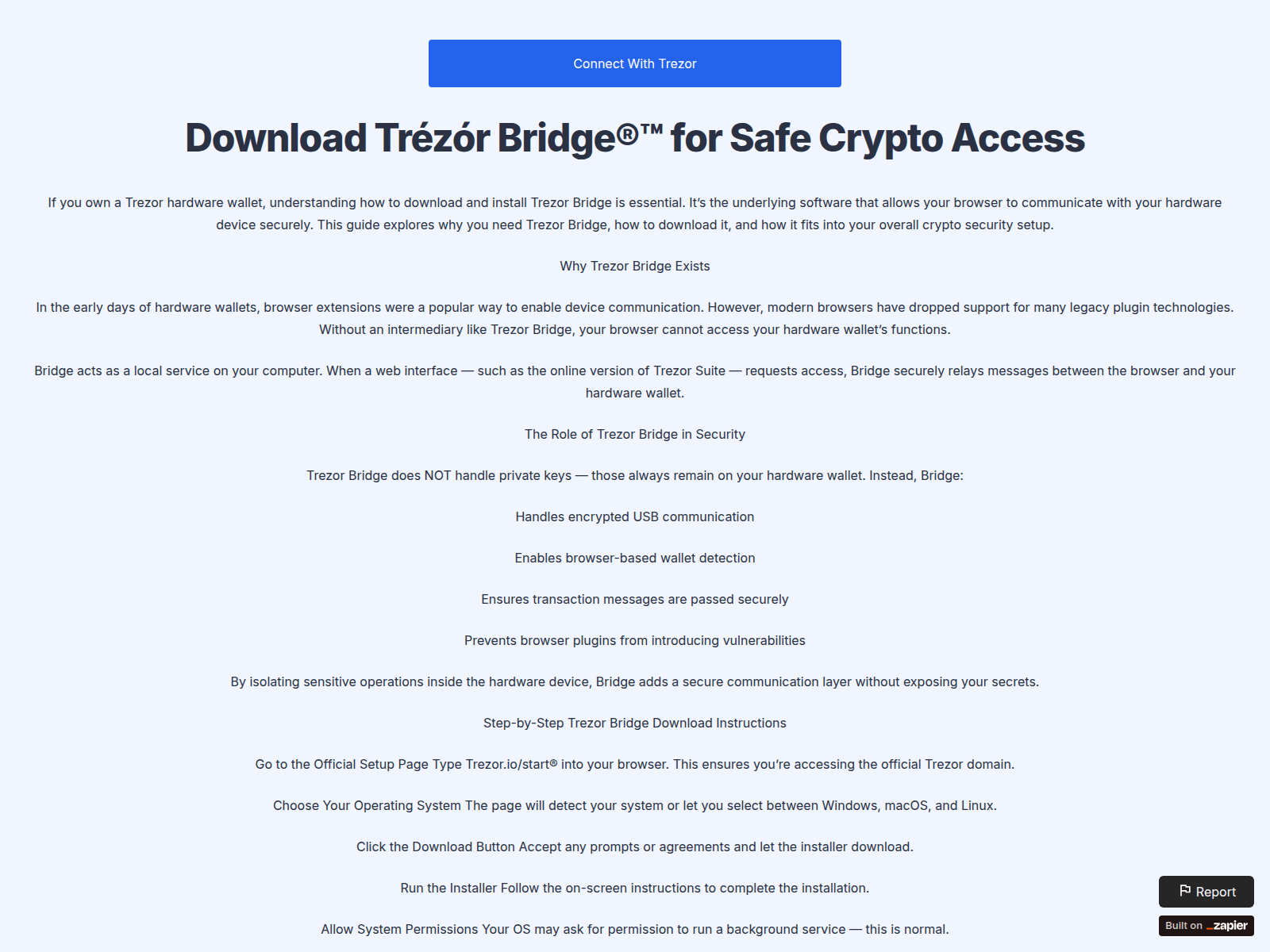 Forensic screenshot of bridge-hub-trez.zapier.app
