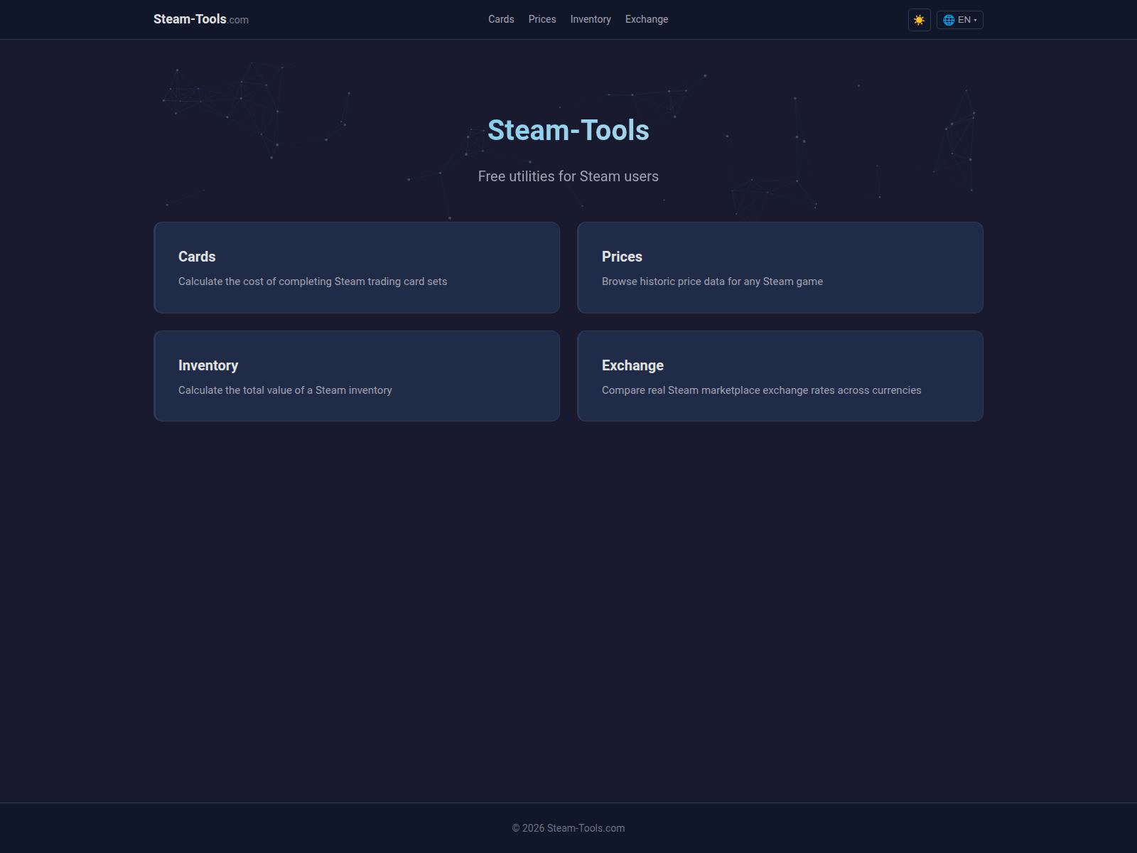 Screenshot of steam-tools-landing.pages.dev
