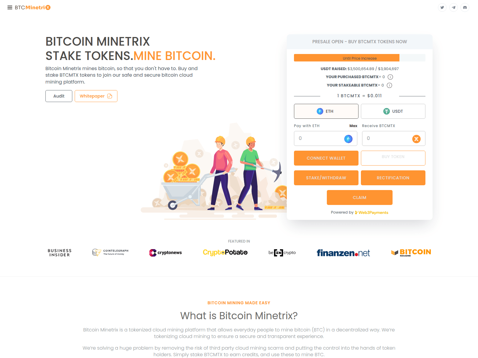 Screenshot of bitcoinminetrix-dapp.pages.dev