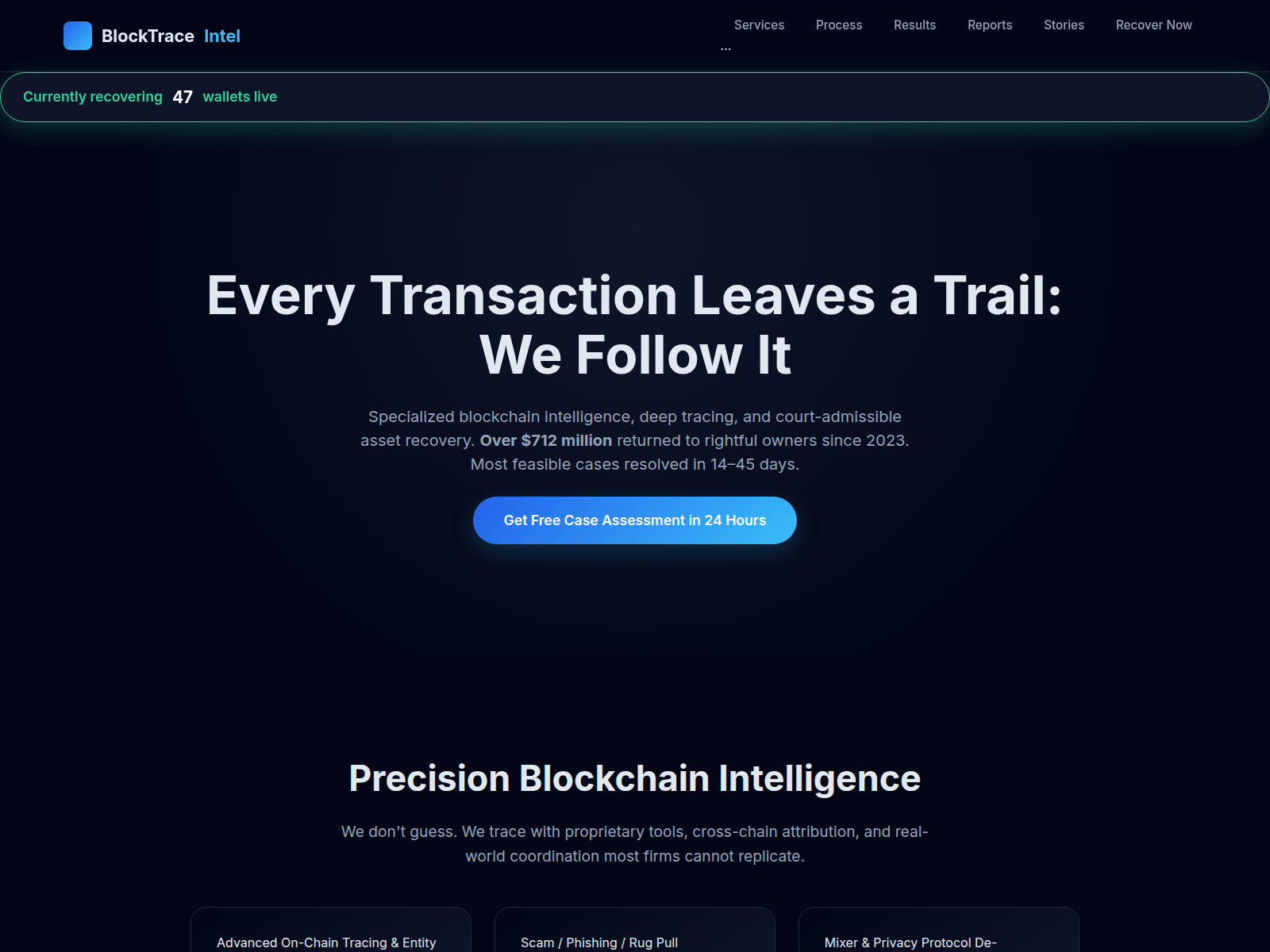 Screenshot of blocktraceintel.com
