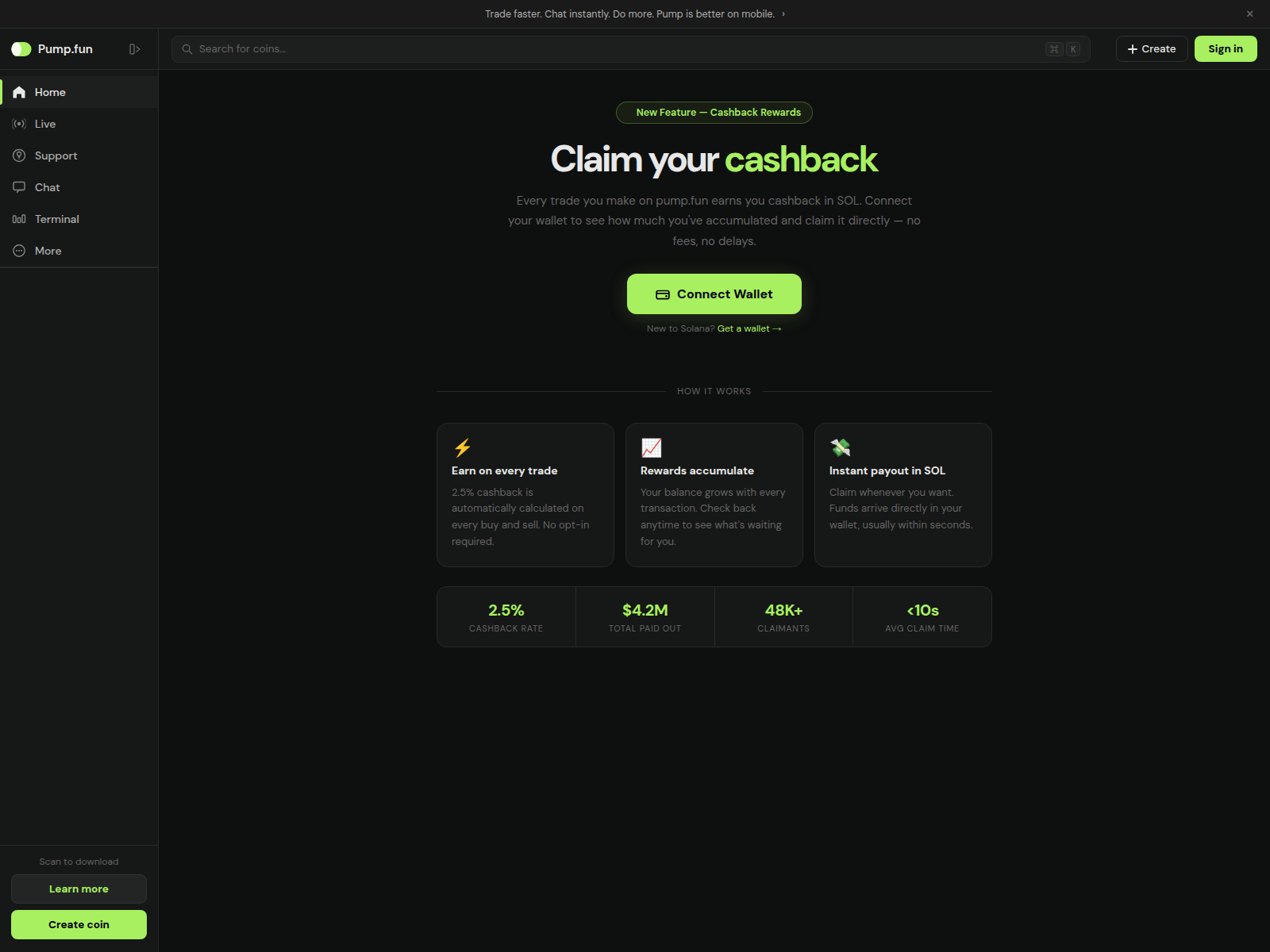 Screenshot of pumpcashback.fun