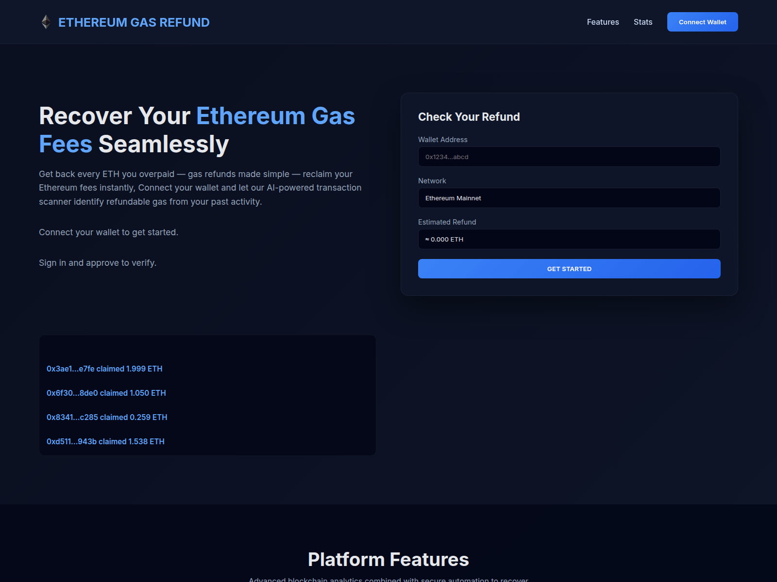 Forensic screenshot of ethergasrefund.xyz