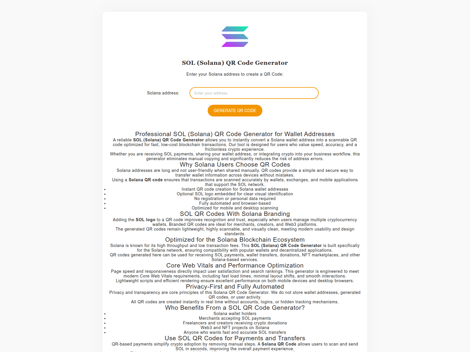 Screenshot of solana-qr.com