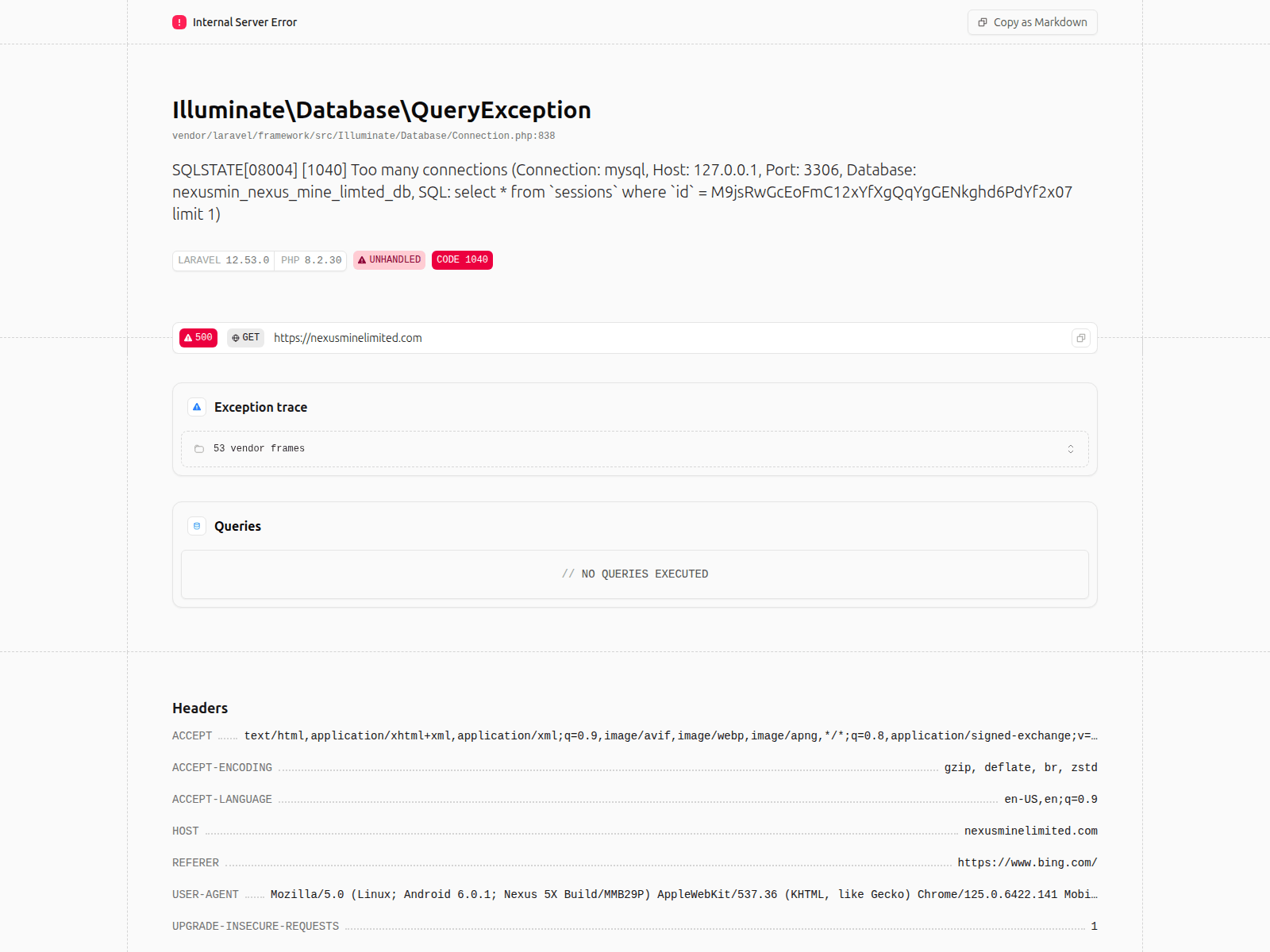 Forensic screenshot of nexusminelimited.com