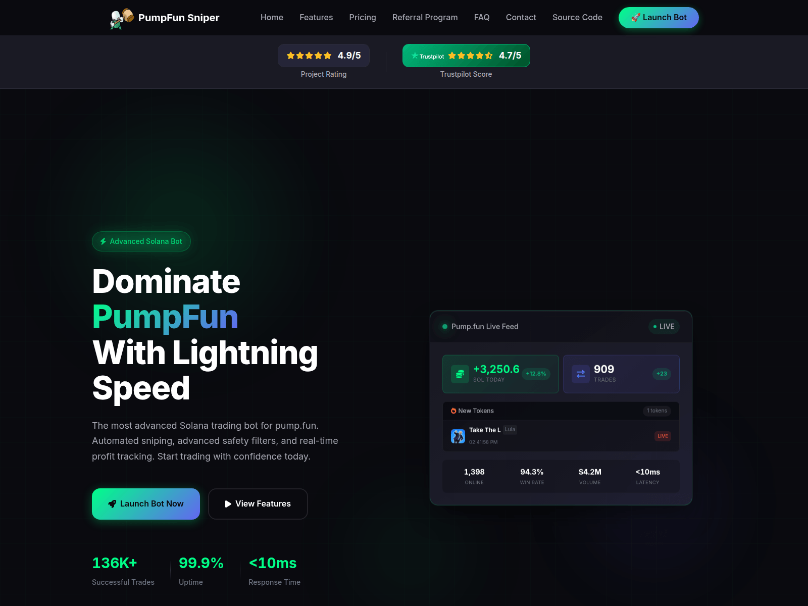 Forensic screenshot of pumpsnipe.io