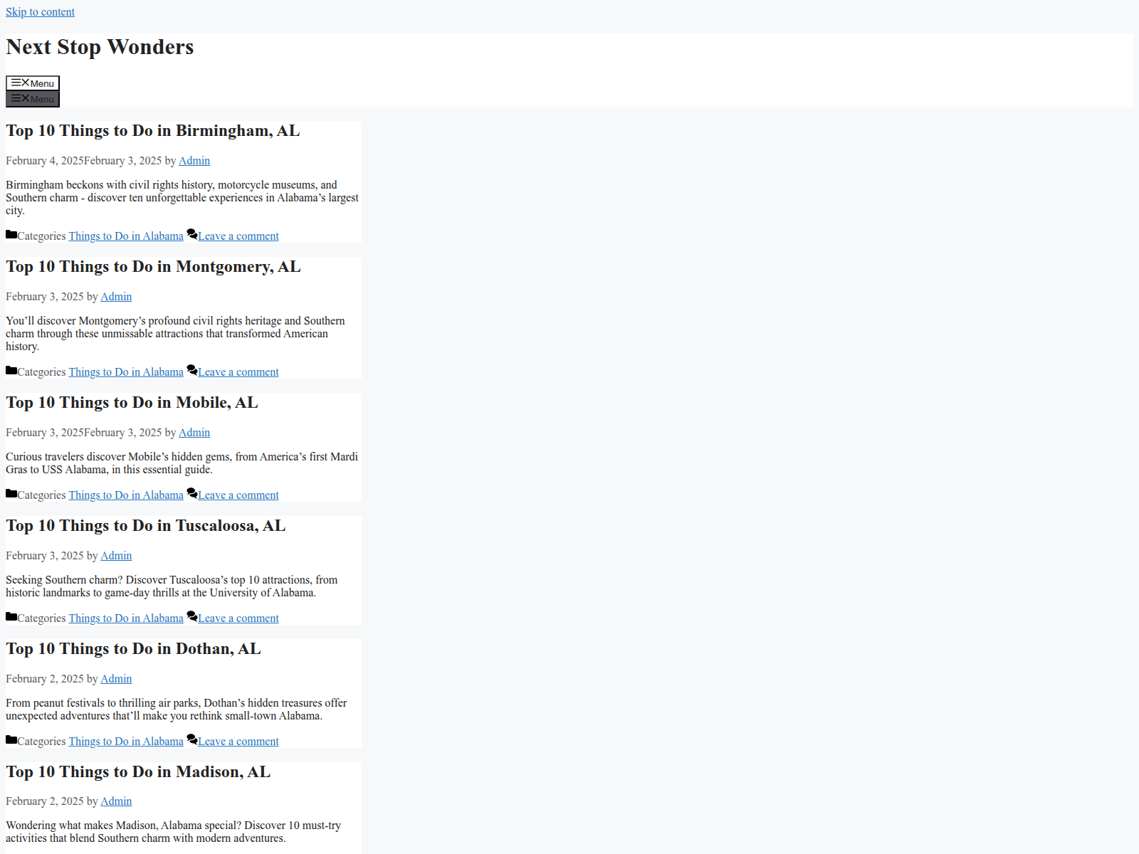 Forensic screenshot of nextstopwonders.com