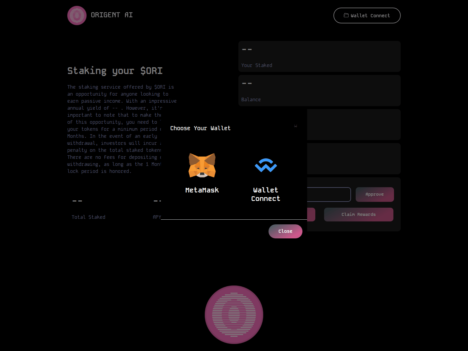 Screenshot of staking.origent.ai