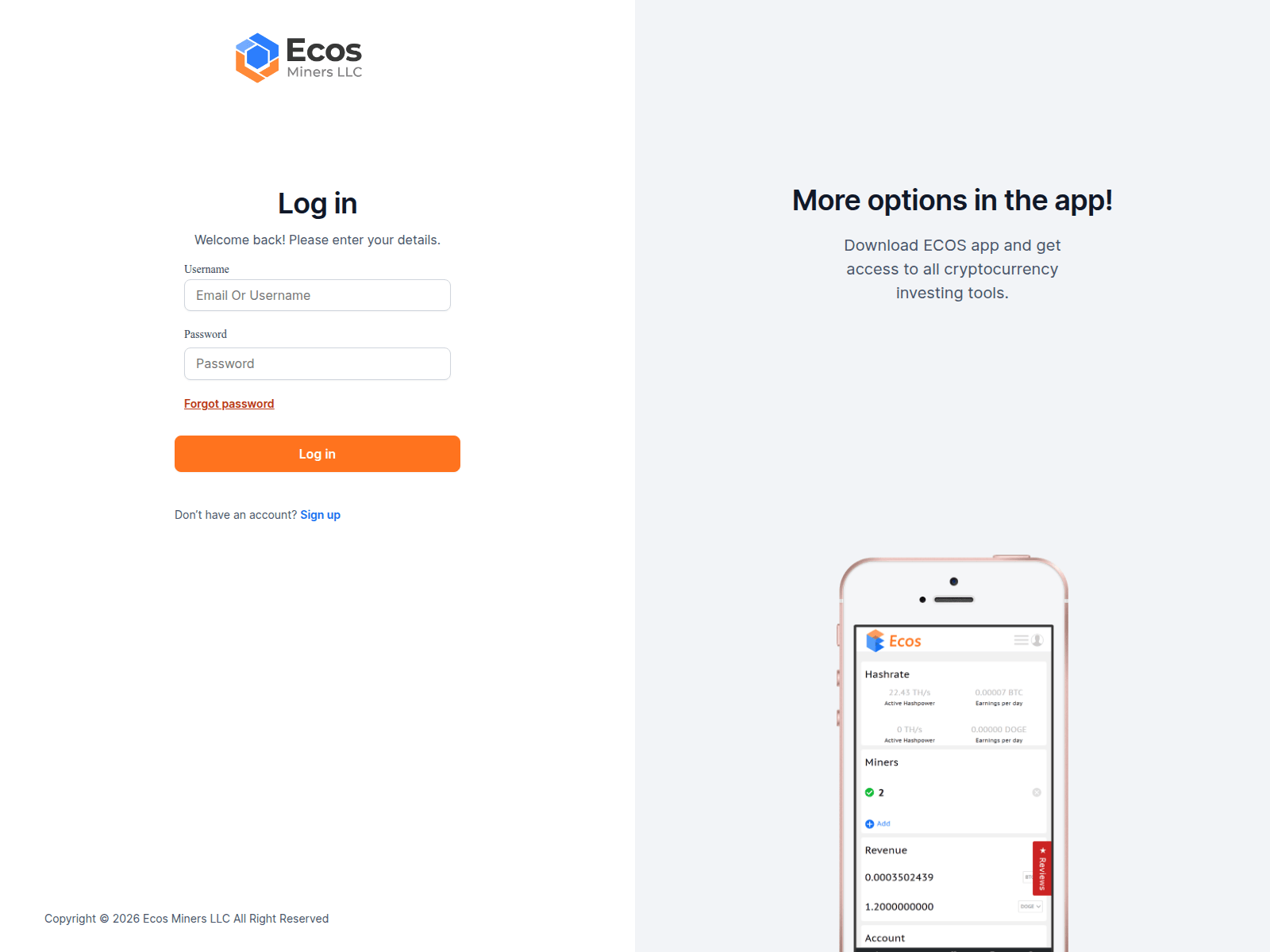 Forensic screenshot of user.ecosminers.net