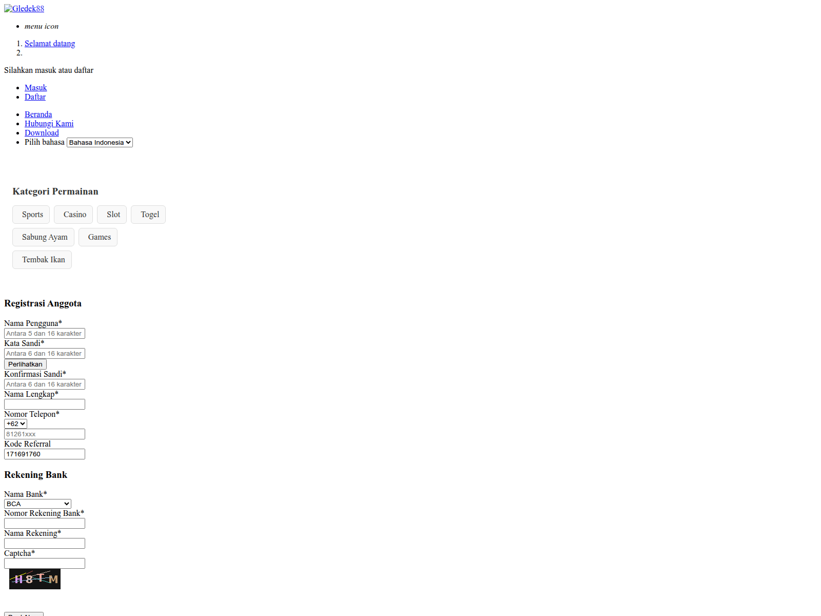 Forensic screenshot of samber-gledek88.club