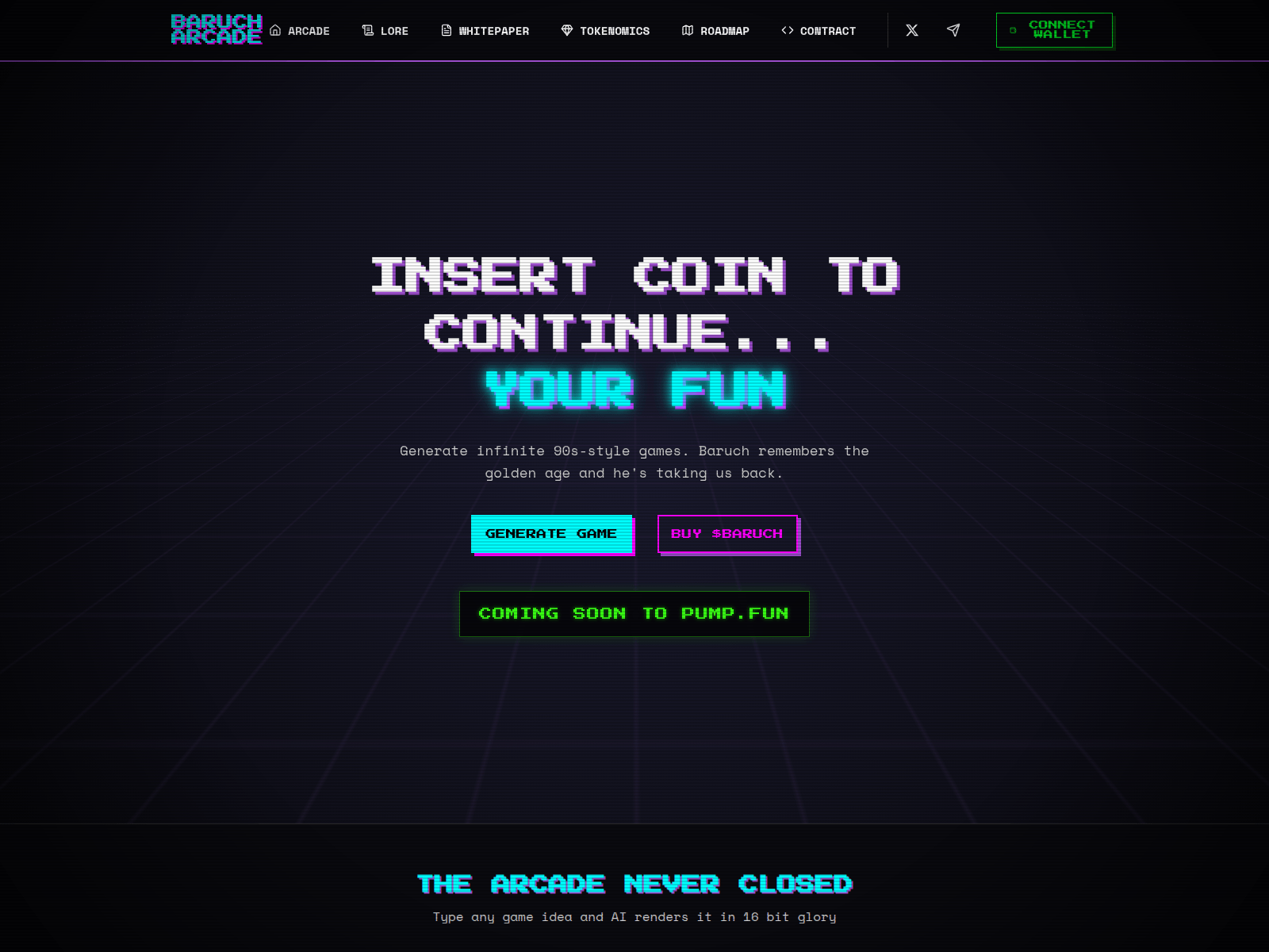 Screenshot of barucharcadexyz.xyz