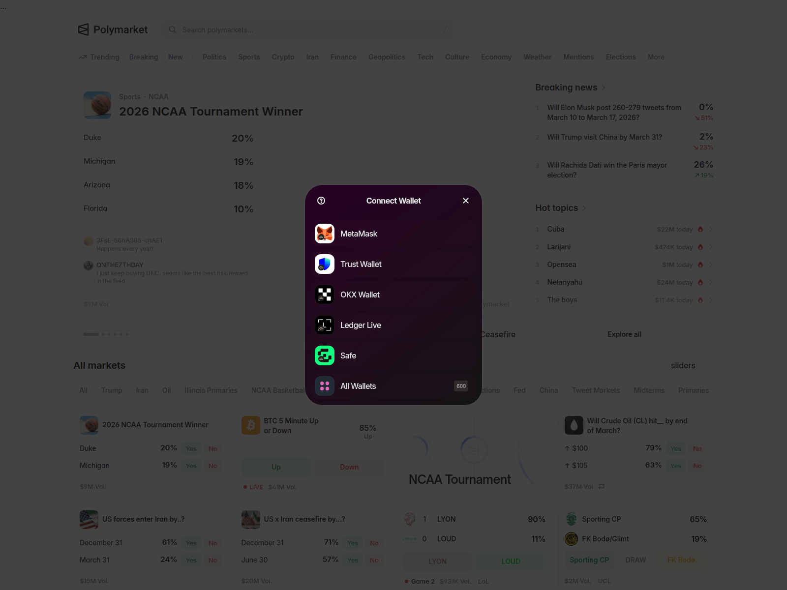 Screenshot of polymarket.bond