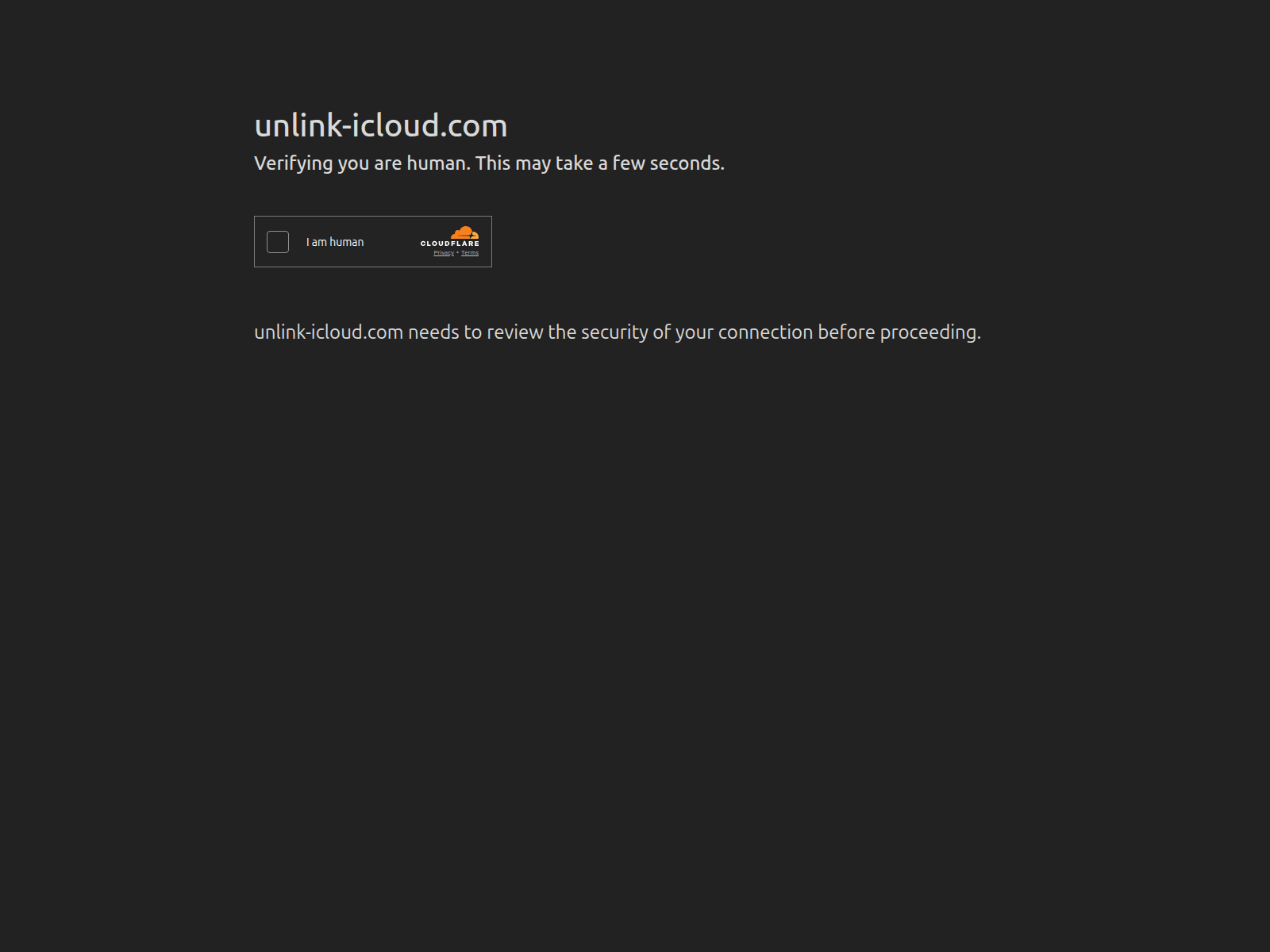 Forensic screenshot of unlink-icloud.com