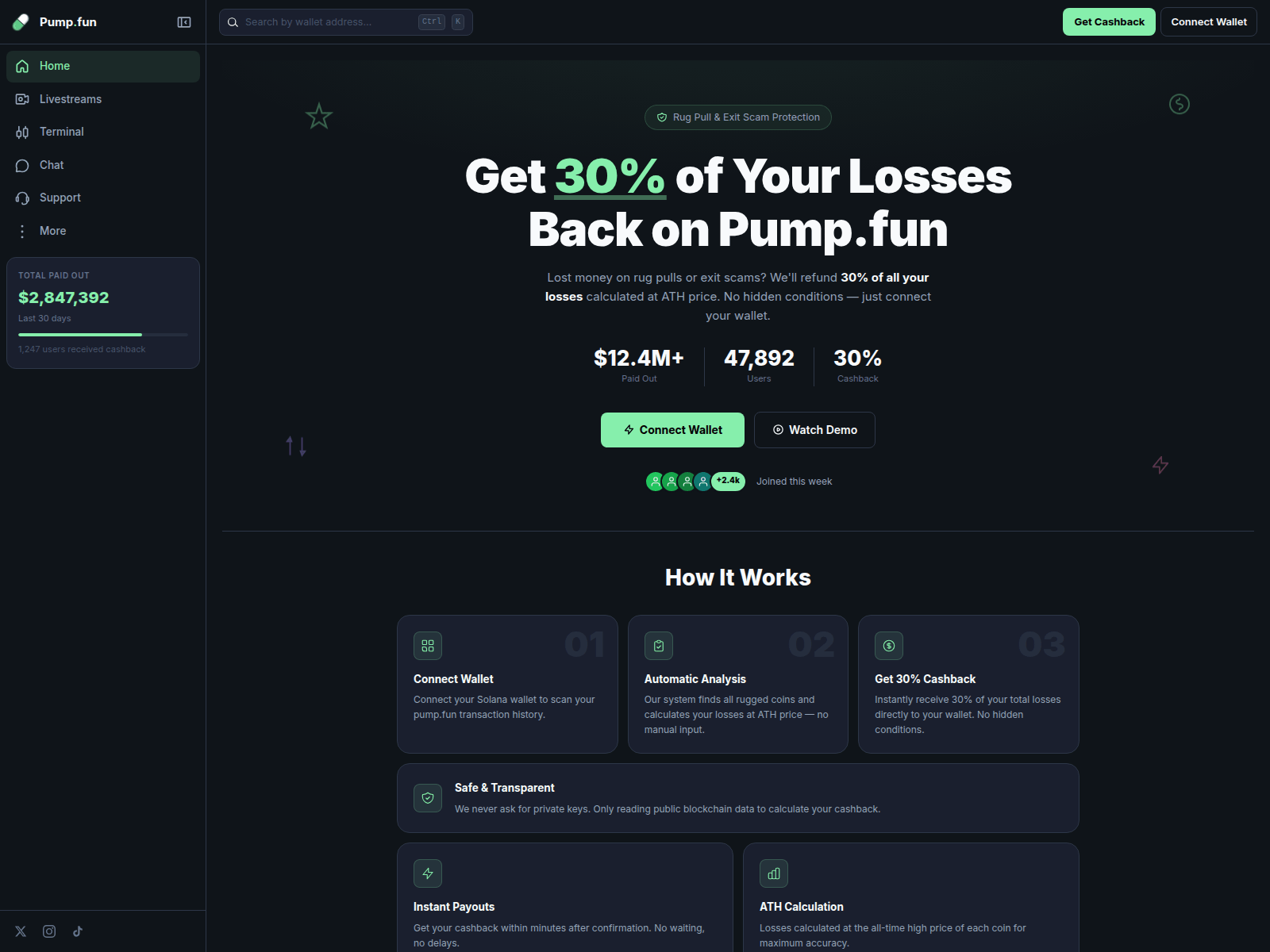 Screenshot of rug-cashback.live