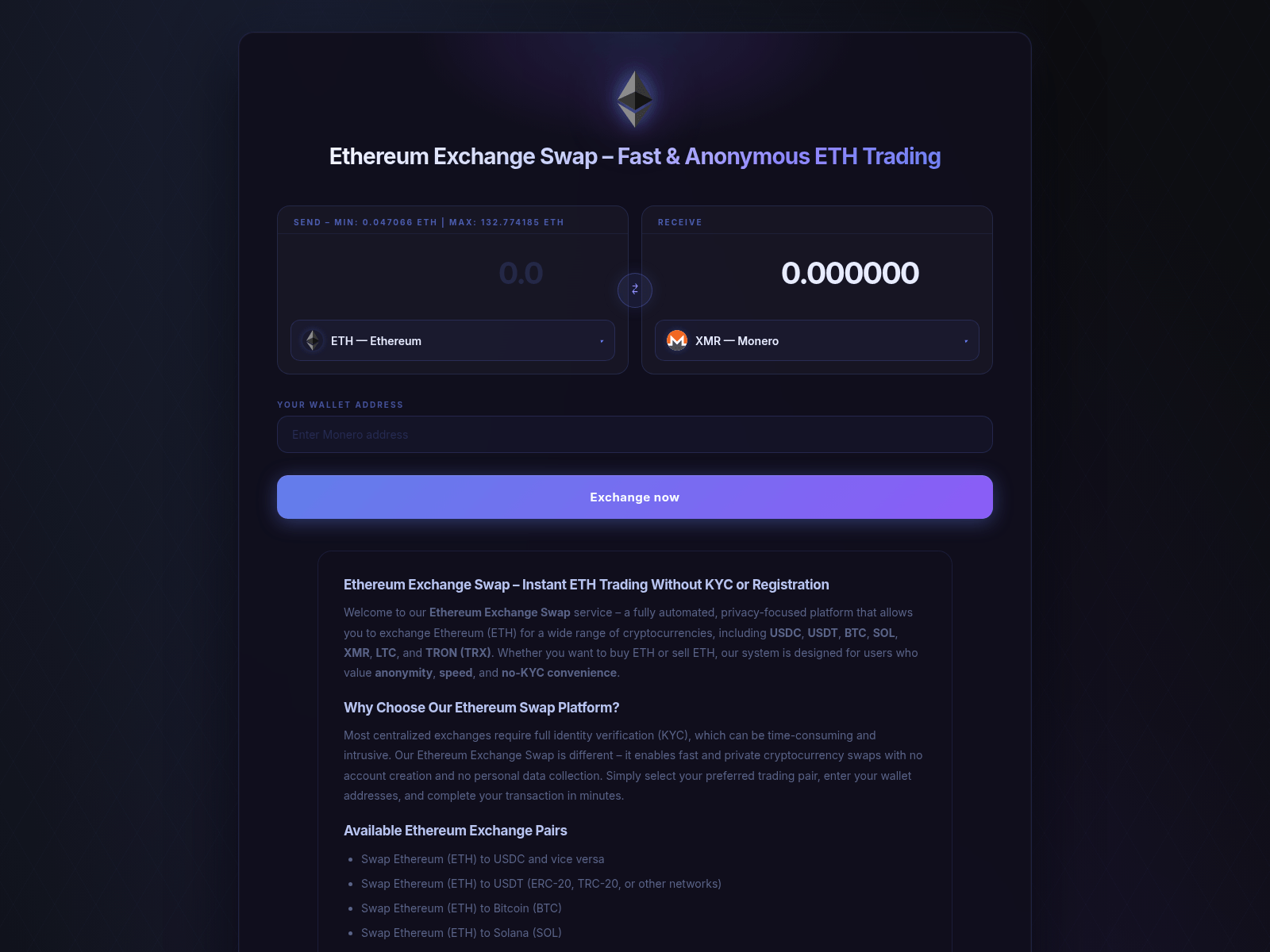 Screenshot of echange.exchange