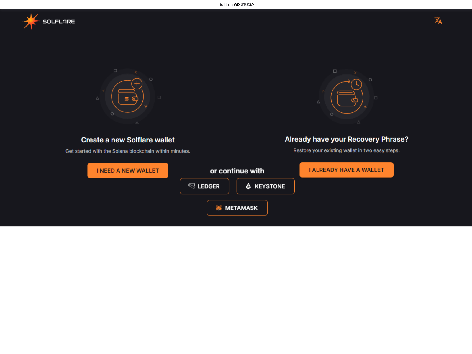 Forensic screenshot of solflare.wixstudio.com