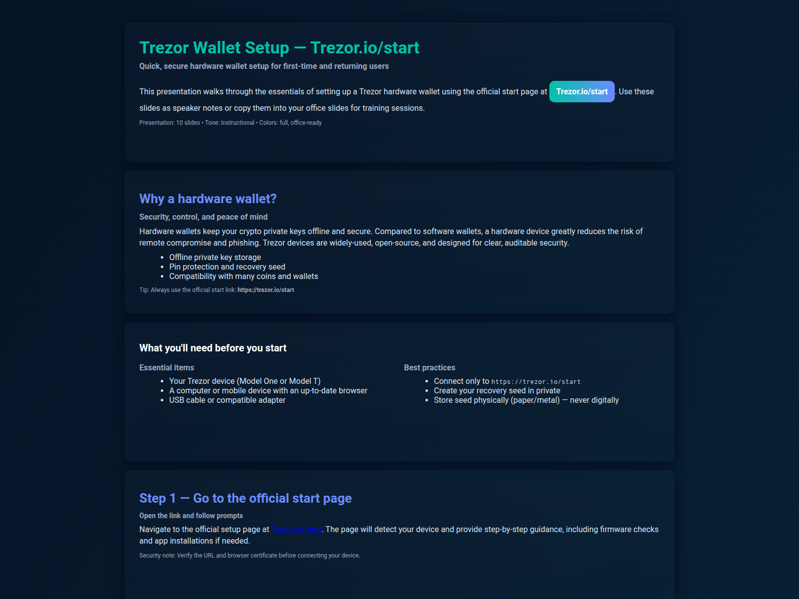 Screenshot of trezerio-start.pages.dev
