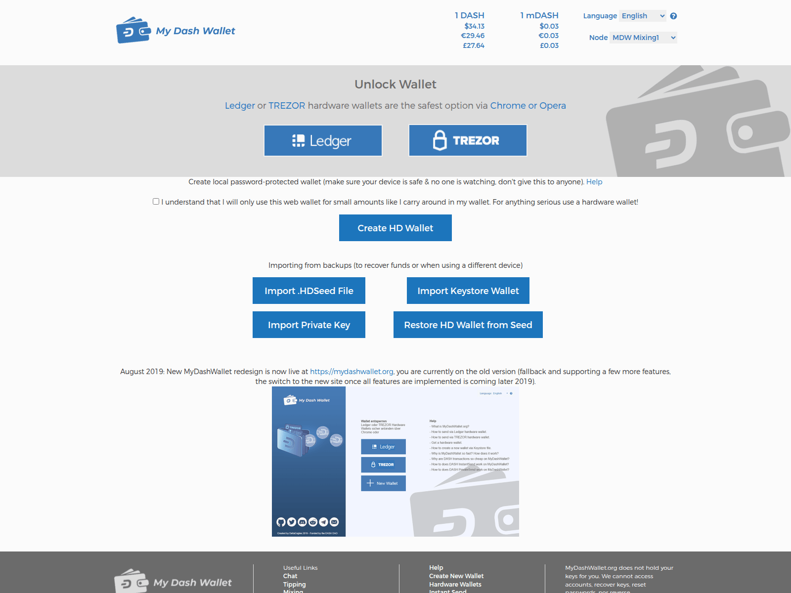 Screenshot of old.mydashwallet.org