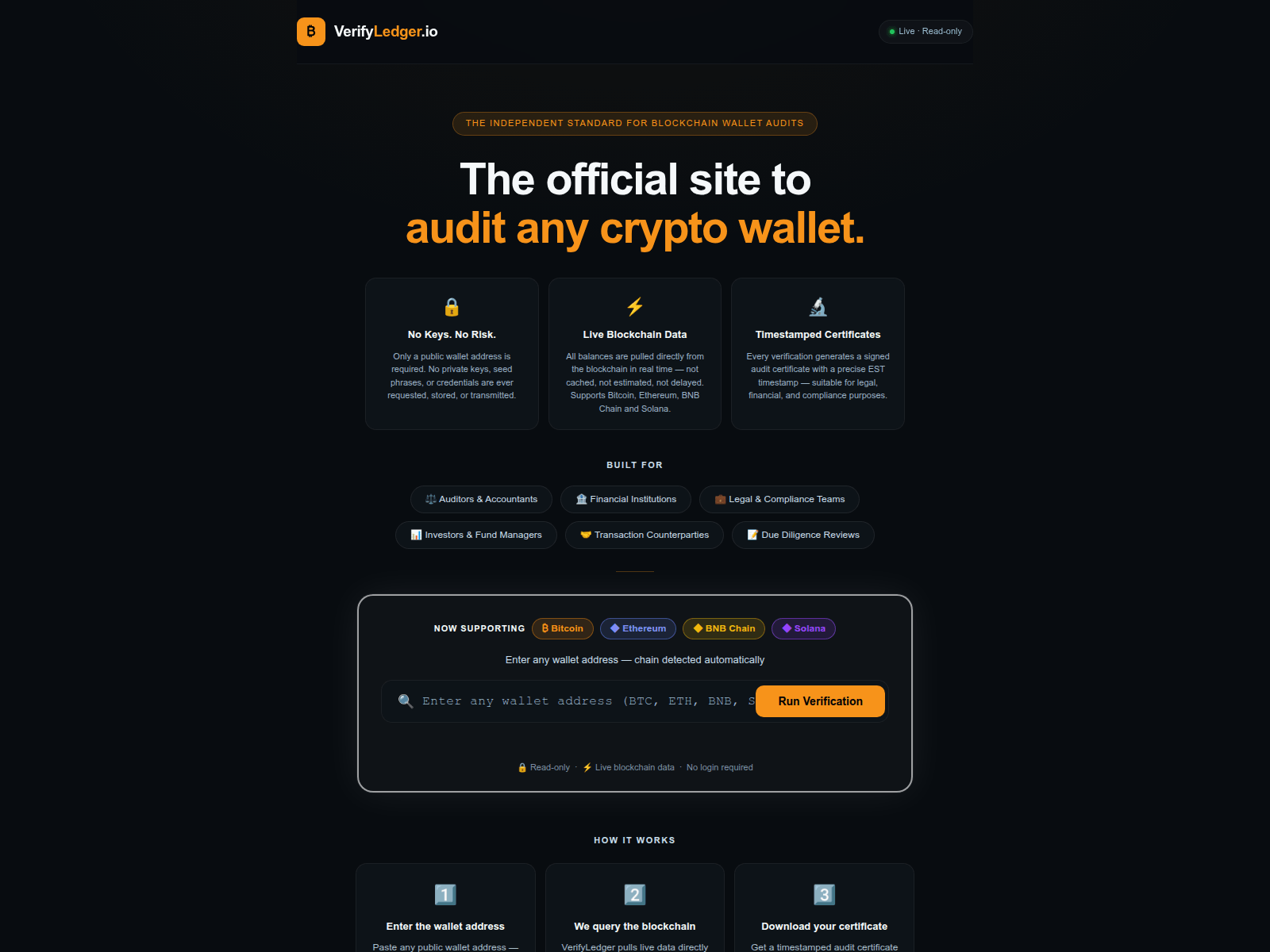Screenshot of verifyledger.io