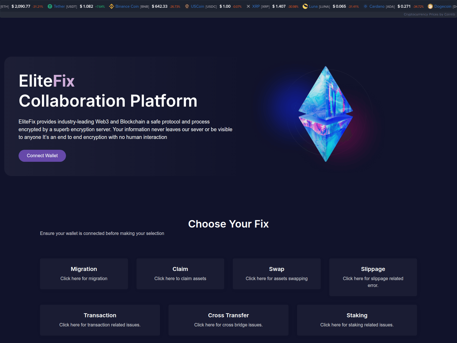 Forensic screenshot of elitefixdapp.pages.dev
