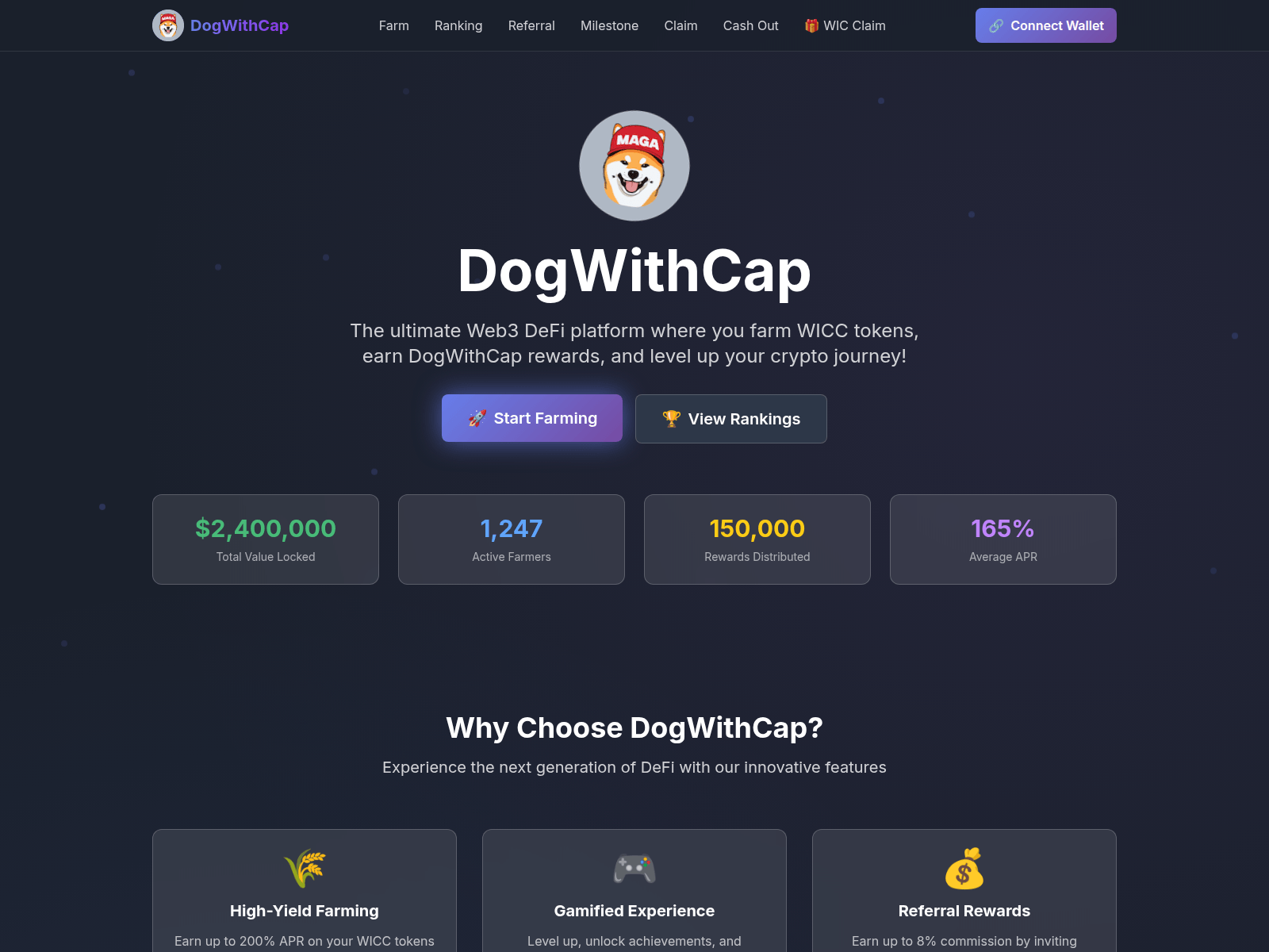Forensic screenshot of staking.dogwithcap.xyz
