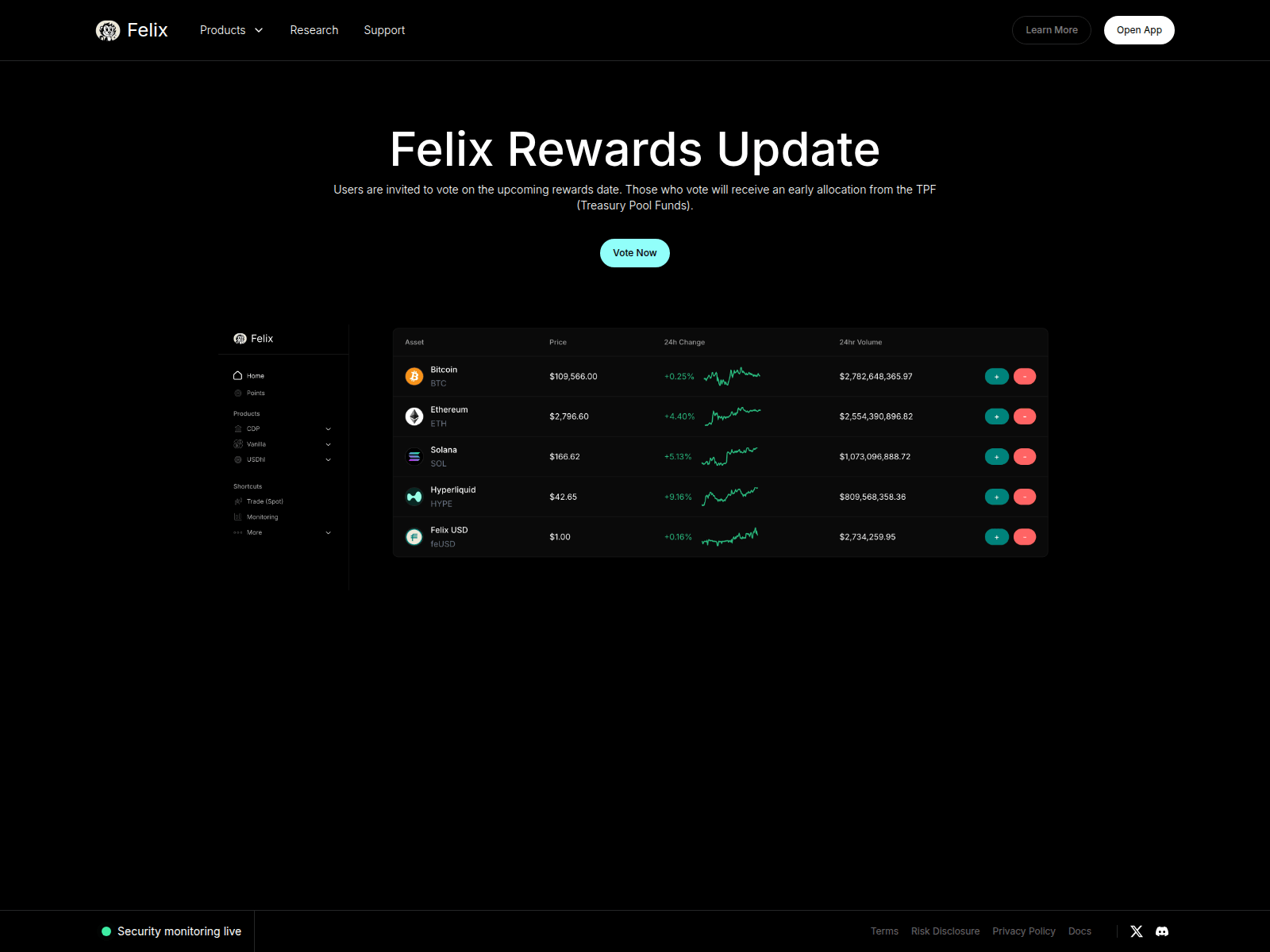 Screenshot of felix-vote-upcoming-reward-dates-treasury-pool-rewards.pages.dev