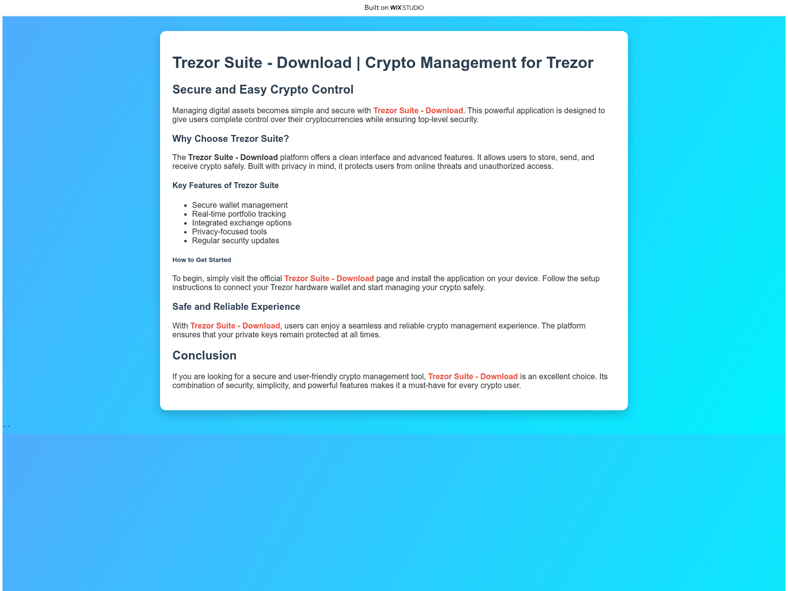 Screenshot of suitetrezorapp.wixstudio.com