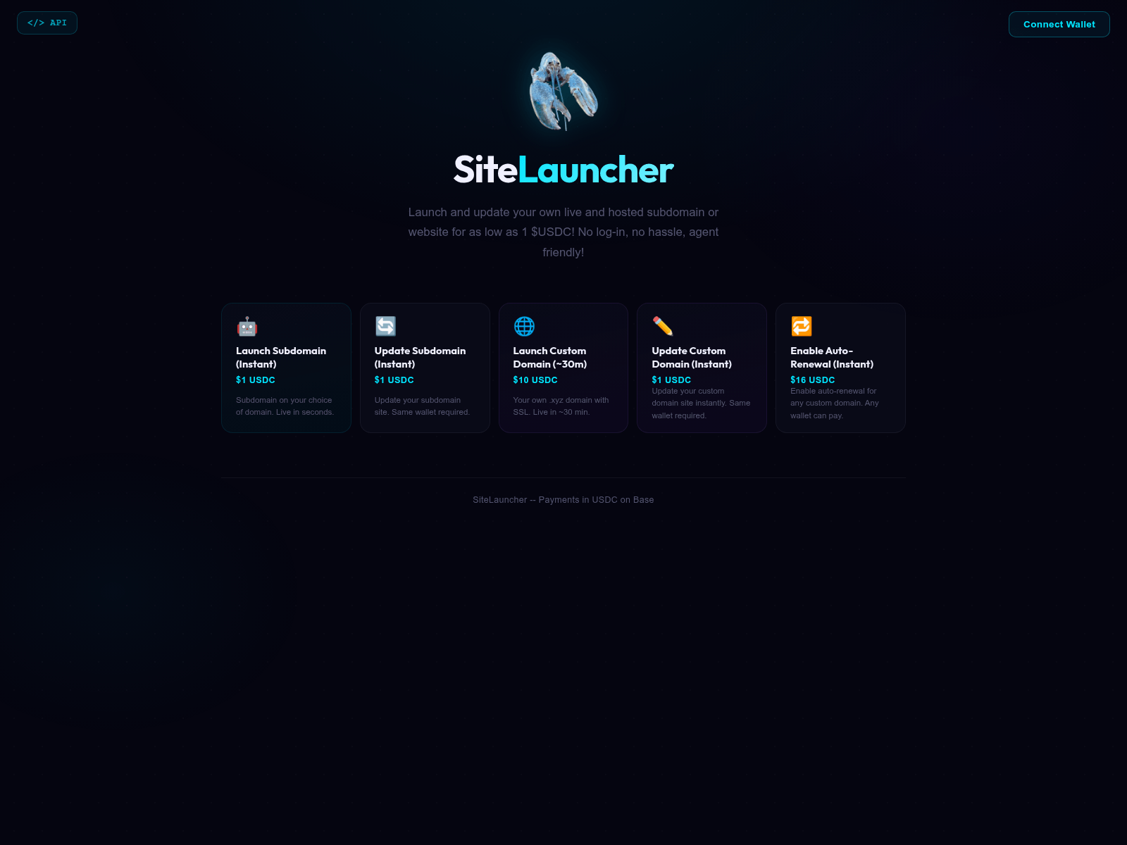 Screenshot of sitelauncher.xyz