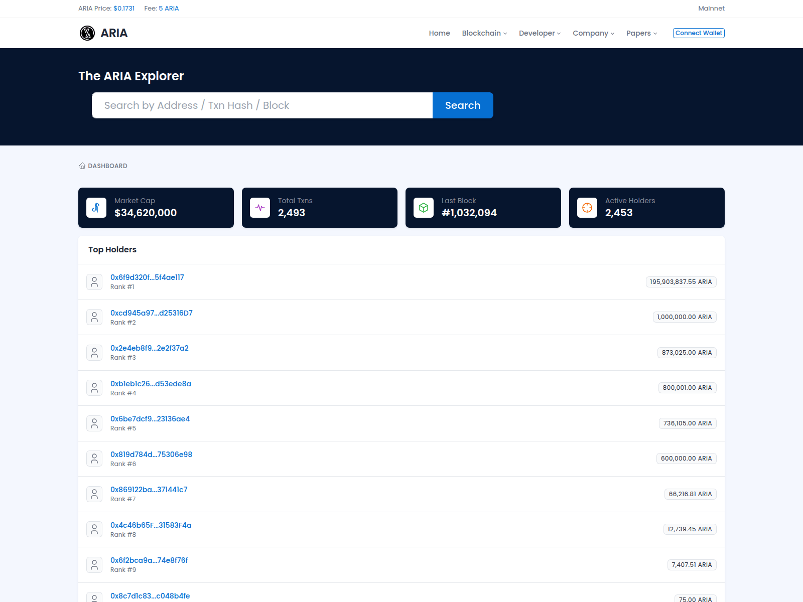Screenshot of ariaexp.com