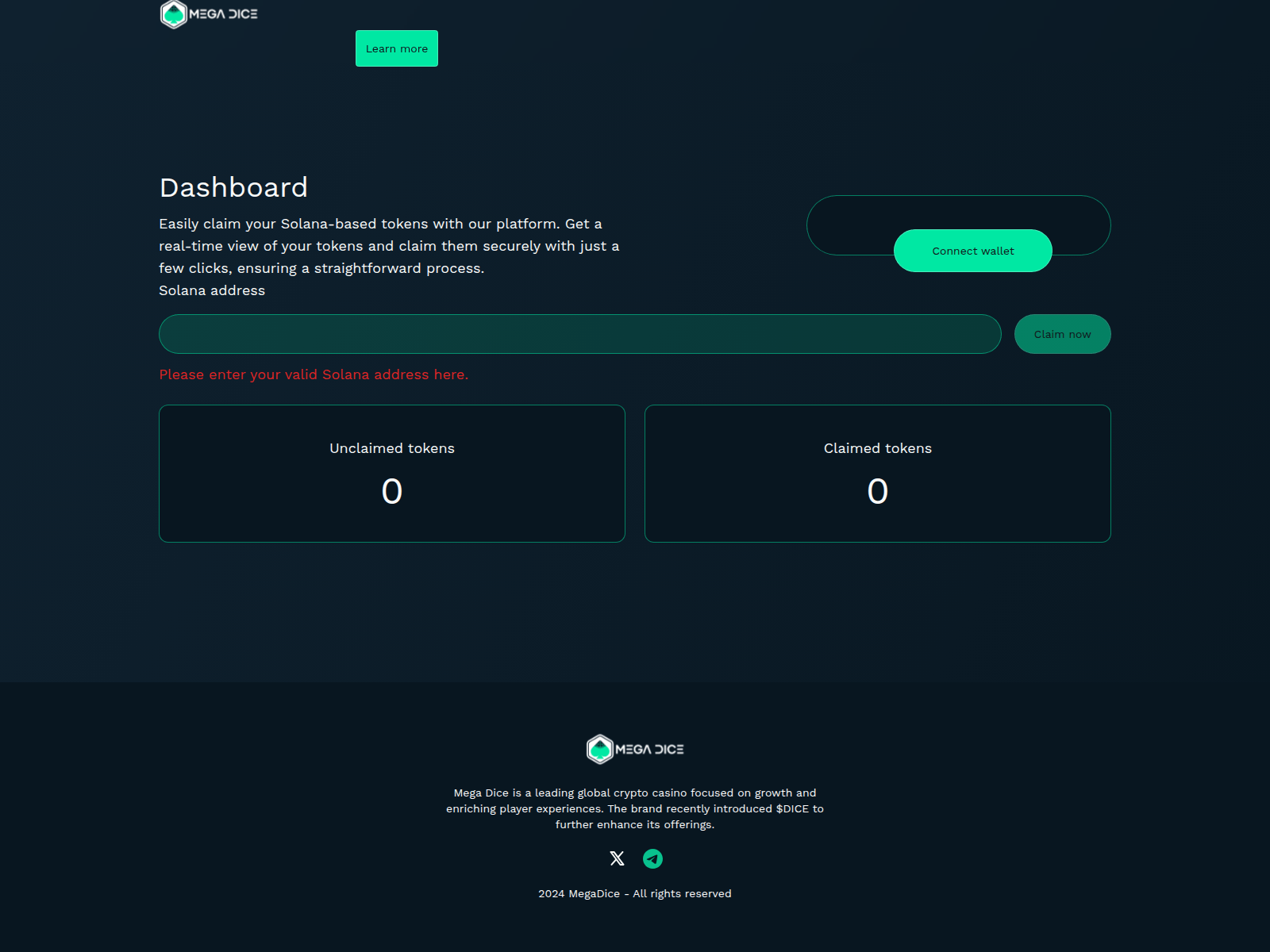 Forensic screenshot of claimmegadicetoken.pages.dev