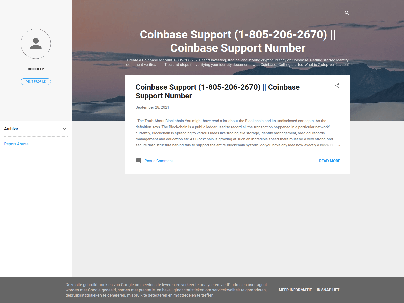 Screenshot of coinbasesupportsnumber.blogspot.com