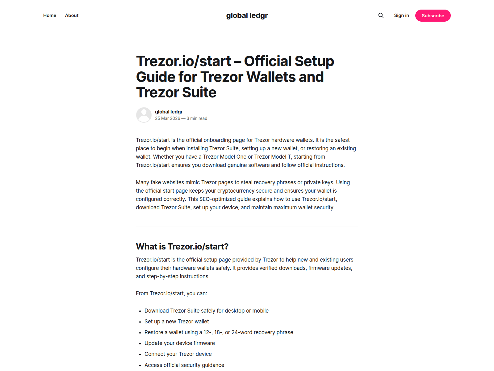 Forensic screenshot of global-ledgr.ghost.io