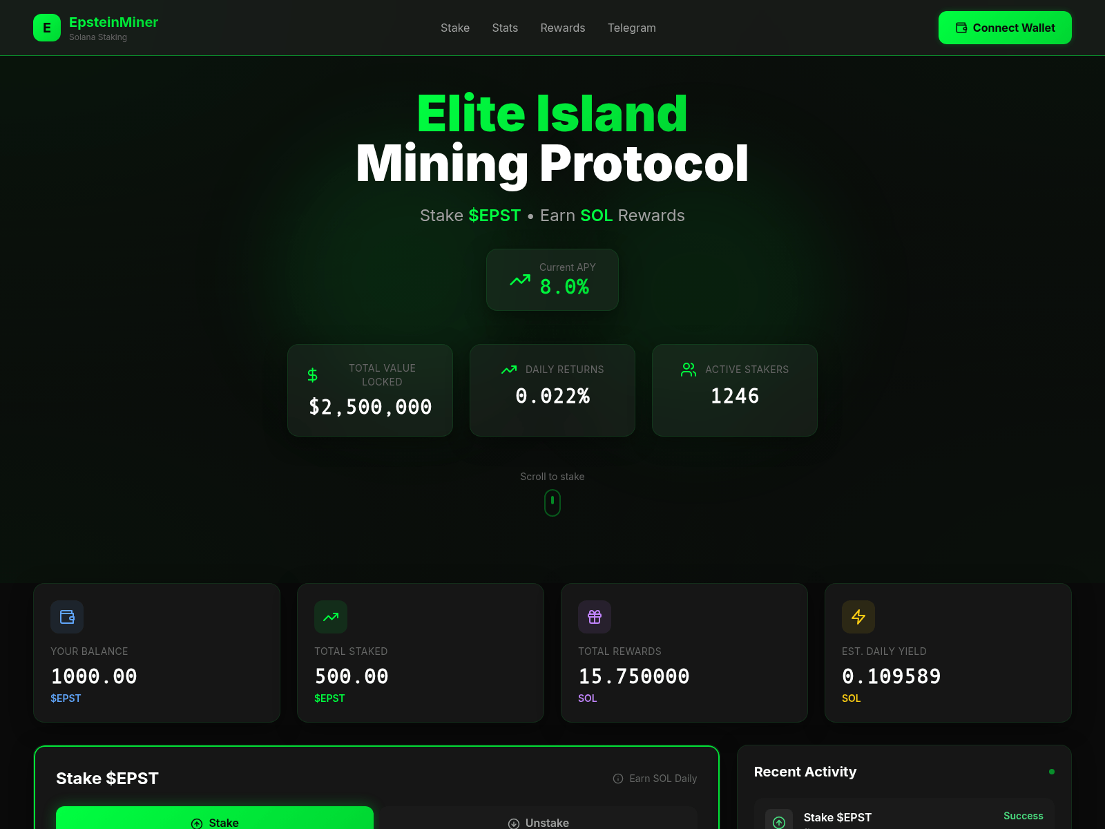 Forensic screenshot of epsteinminer.xyz
